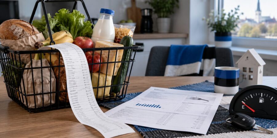 Продукты, коммунальный счёт и автомобильные расходы семьи в Эстонии