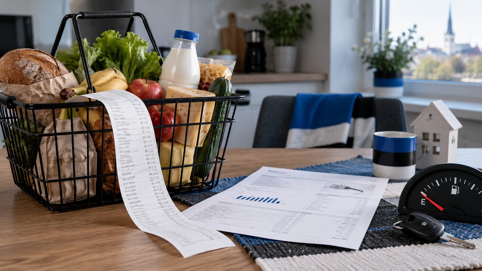 Продукты, коммунальный счёт и автомобильные расходы семьи в Эстонии